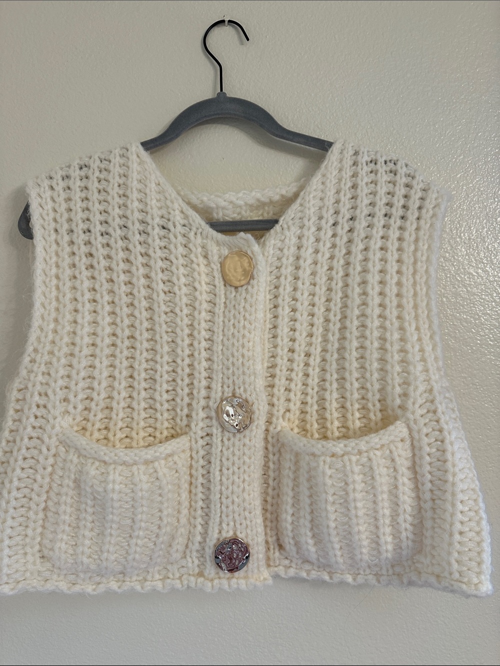 Cream Chunky Knit Button-Front Sweater Vest